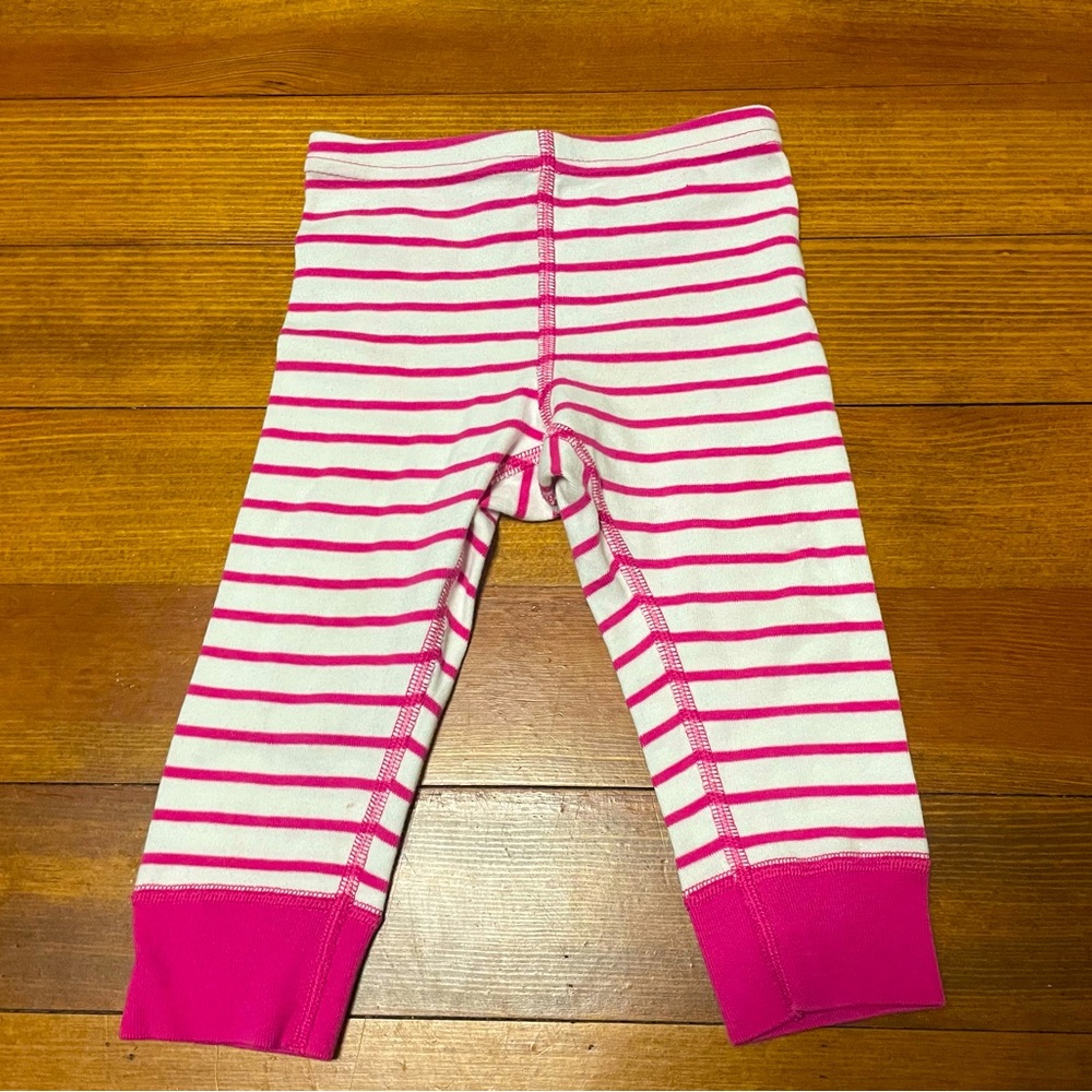 Hanna Andersson White & Bright Pink Striped Cotton Leggings Size 90 cm 3T